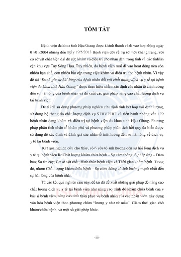 Đề tài Đánh giá sự hài lòng của bệnh nhân đối với chất lượng dịch vụ y tế tại bệnh viện Đa khoa tỉnh Hậu Giang