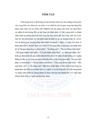Đề tài Đánh giá sự hài lòng của bệnh nhân về chất lượng dịch vụ khám chữa bệnh tại phòng khám đa khoa trên địa bàn Thành phố Trà Vinh