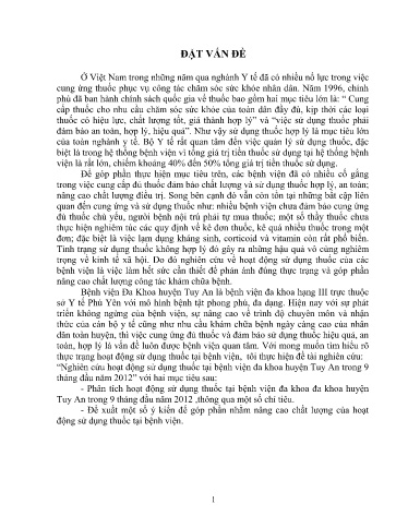 Đề tài Nghiên cứu hoạt động sử dụng thuốc tại bệnh viện đa khoa huyện Tuy An trong 9 tháng đầu năm 2012
