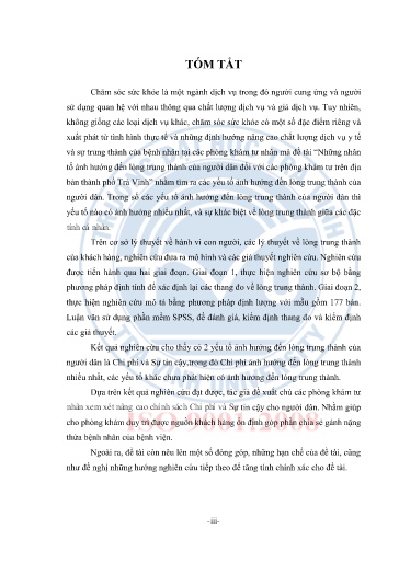 Đề tài Những nhân tố ảnh hướng đến lòng trung thành của người dân đối với các phòng khám tư trên địa bàn Thành phố Trà Vinh