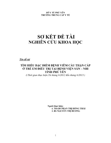 Đề tài Tìm hiểu đặc điểm bệnh viêm cầu thận cấp ở trẻ em điều trị tại bệnh viện sản – nhi tỉnh Phú Yên