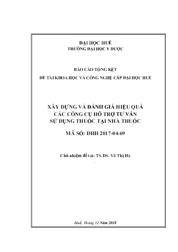 Đề tài Xây dựng và đánh giá hiệu quả các công cụ hỗ trợ tư vấn sử dụng thuốc tại nhà thuốc