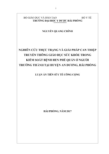 Luận án Nghiên cứu thực trạng và giải pháp can thiệp truyền thông giáo dục sức khỏe trong kiểm soát bệnh hen phế quản ở người trưởng thành tại huyện An Dương, Hải Phòng