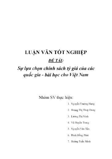 Luận văn Sự lựa chọn chính sách tỷ giá của các quốc gia. Bài học cho Việt Nam