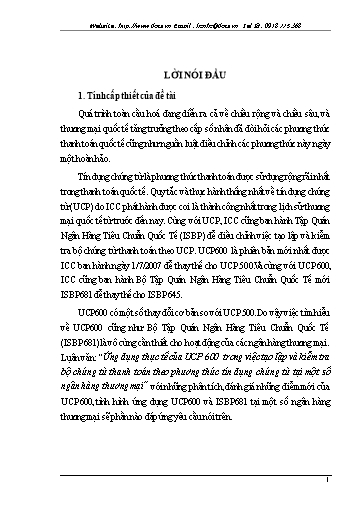 Luận văn Ứng dụng thực tế của UCP 600 trong việc tạo lập và kiểm tra bộ chứng từ thanh toán theo phương thức tín dụng chứng từ tại một số ngân hàng thương mại