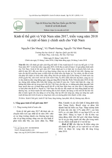 Tài liệu Kinh tế thế giới và Việt Nam năm 2017, triển vọng năm 2018 và một số hàm ý chính sách cho Việt Nam