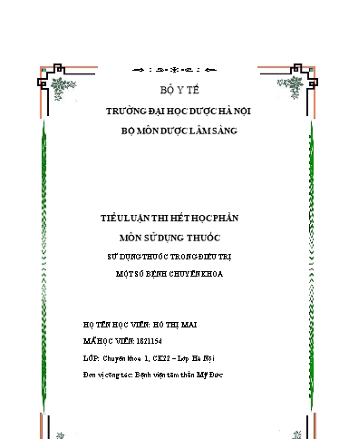Tiểu luận Sử dụng thuốc trong điều trị một số bệnh chuyên khoa