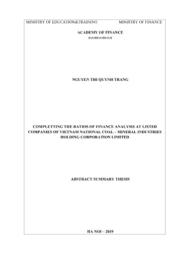 Tóm tắt Luận án Completting finance analysis indicators at listed companies of Vietnam national coal – mineral industries holding corporation limited