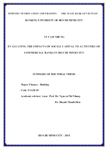 Tóm tắt Luận án Evaluating the impacts of social capital to activities of commercial banks in Ho Chi Minh city