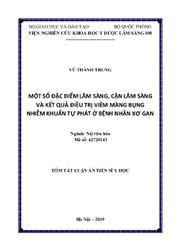 Tóm tắt Luận án Một số đặc điểm lâm sàng, cận lâm sàng và kết quả điều trị viêm màng bụng nhiễm khuẩn tự phát ở bệnh nhân xơ gan