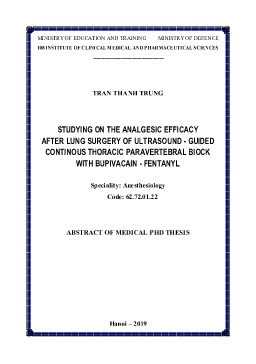 Tóm tắt Luận án Studying on the analgesic efficacy after lung surgery of ultrasound - guided continous thoracic paravertebral block with bupivacain - fentanyl