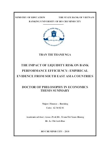 Tóm tắt Luận án The impact of liquidity risk on bank performance efficiency: Empirical evidence from south east Asia countries