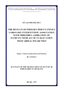 Tóm tắt Luận án The results of primary percutaneous coronary intervention association with thrombus Aspiration on patients with acute st-elevation myocardial infarction